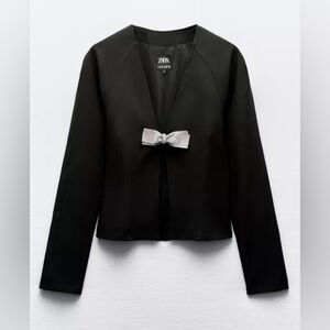 Zara Black Blazer with Silver Bow Accent